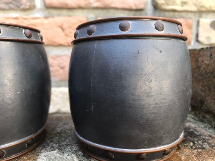 古い香港製錫の茶入れ二つセット　 骨董