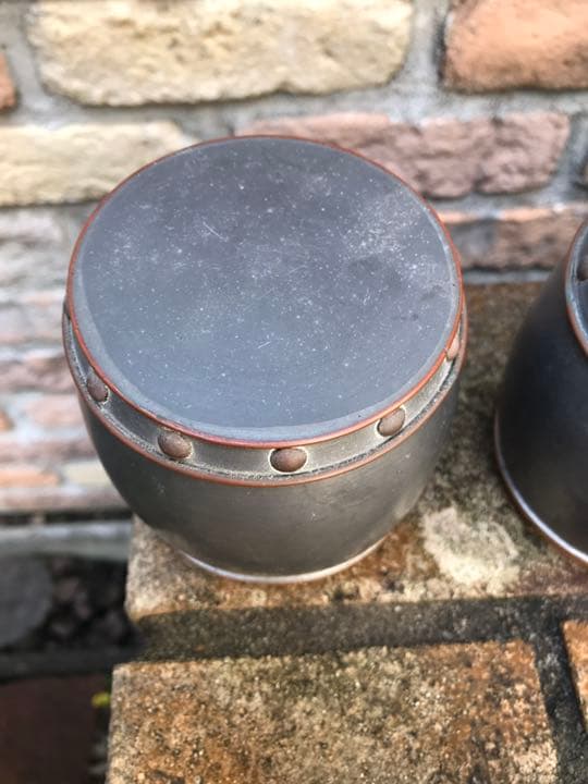 古い香港製錫の茶入れ二つセット　 骨董