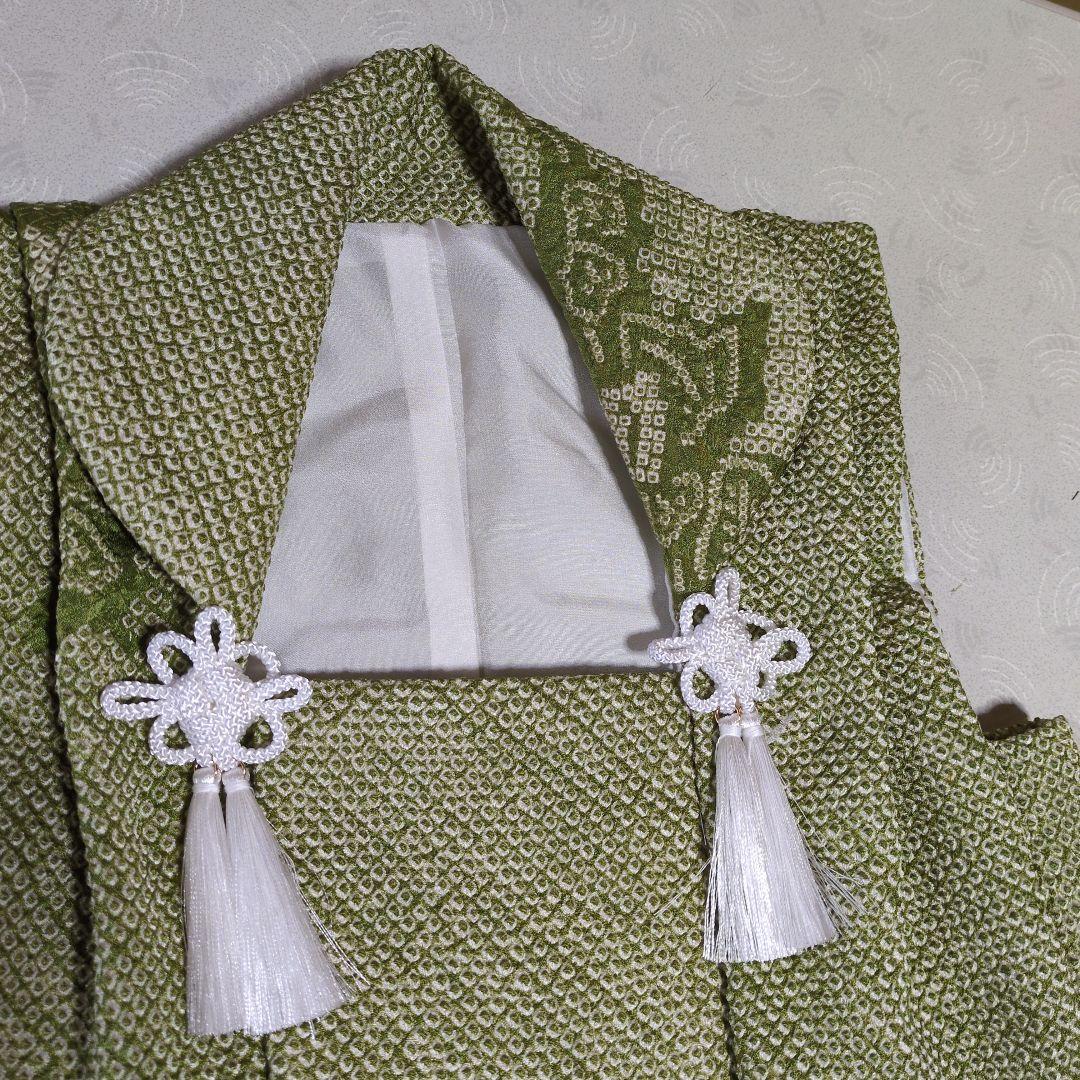 七五三３歳正絹総絞り手縫いの被布(抹茶色の柄入り）
