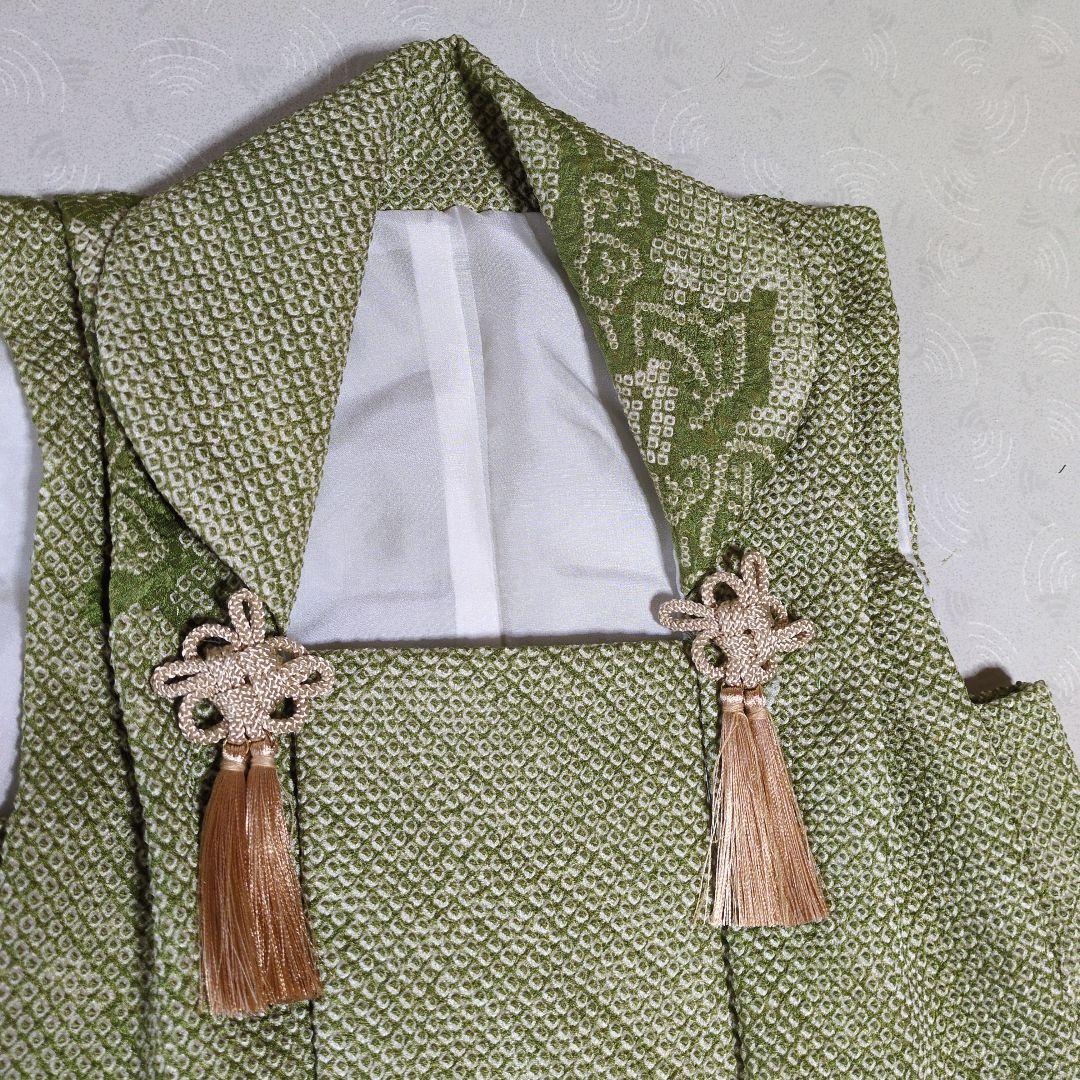 七五三３歳正絹総絞り手縫いの被布(抹茶色の柄入り）