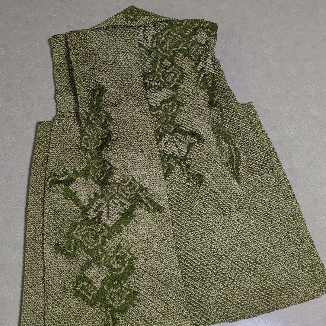 七五三３歳正絹総絞り手縫いの被布(抹茶色の柄入り）