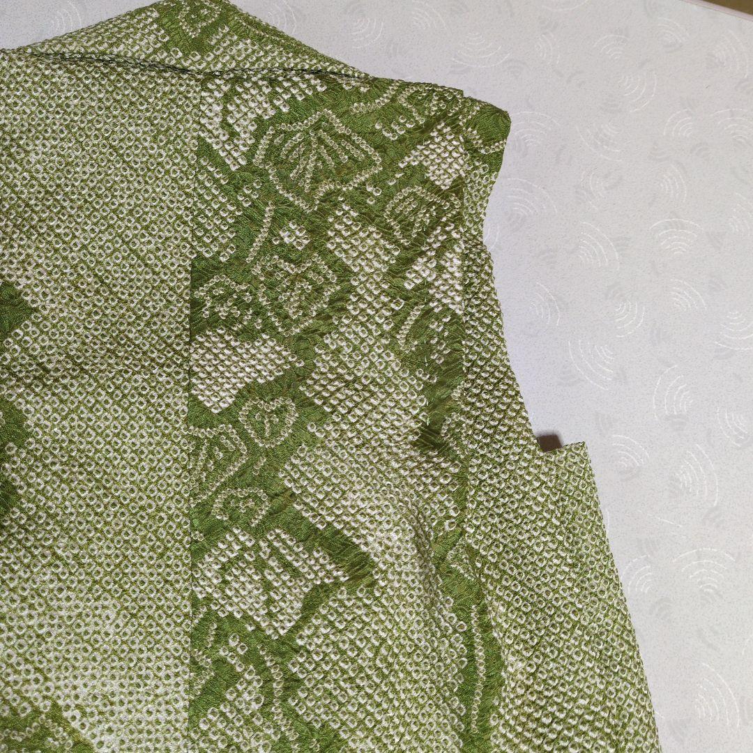 七五三３歳正絹総絞り手縫いの被布(抹茶色の柄入り）