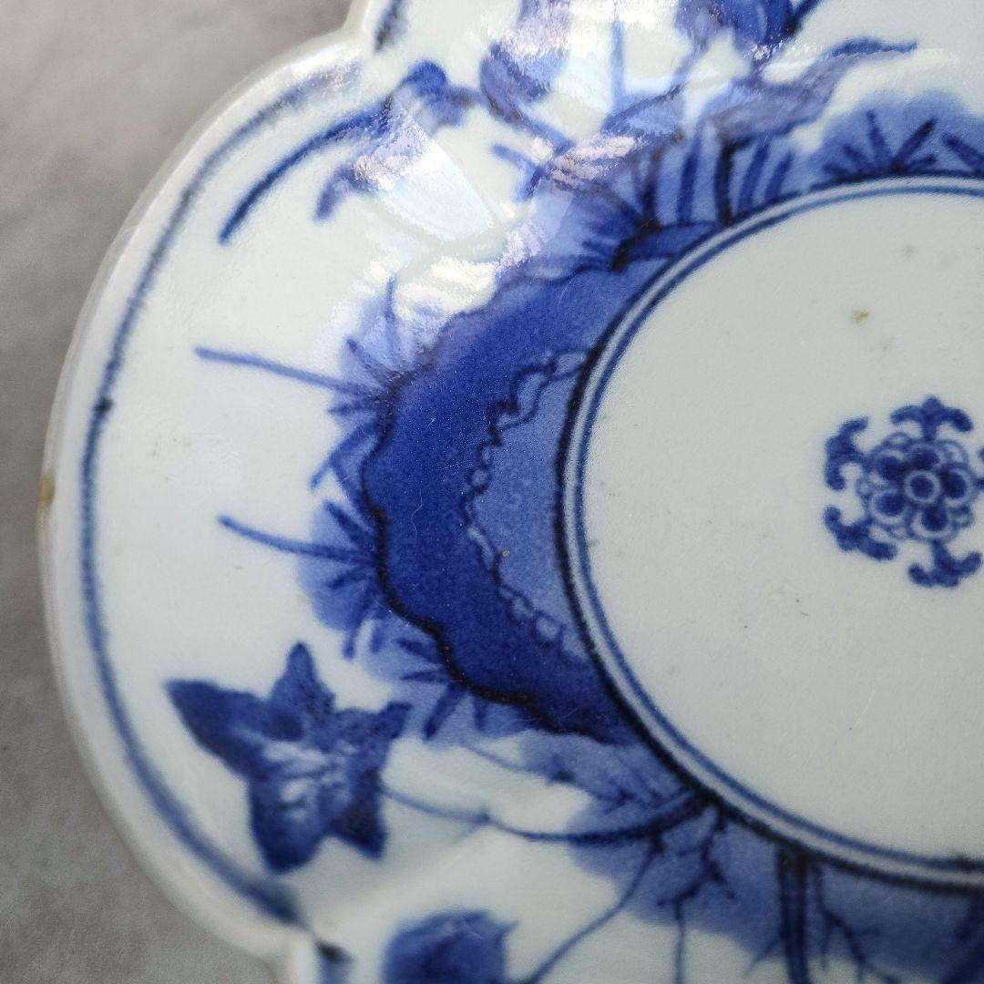 古伊万里 染付 変形皿 江戸時代 五弁花 金直し 金継ぎ 骨董