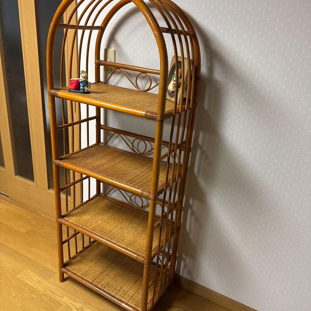 【状態良好 ❗️】昭和レトロ ラタン 藤 アーチ型4段ラック／収納棚