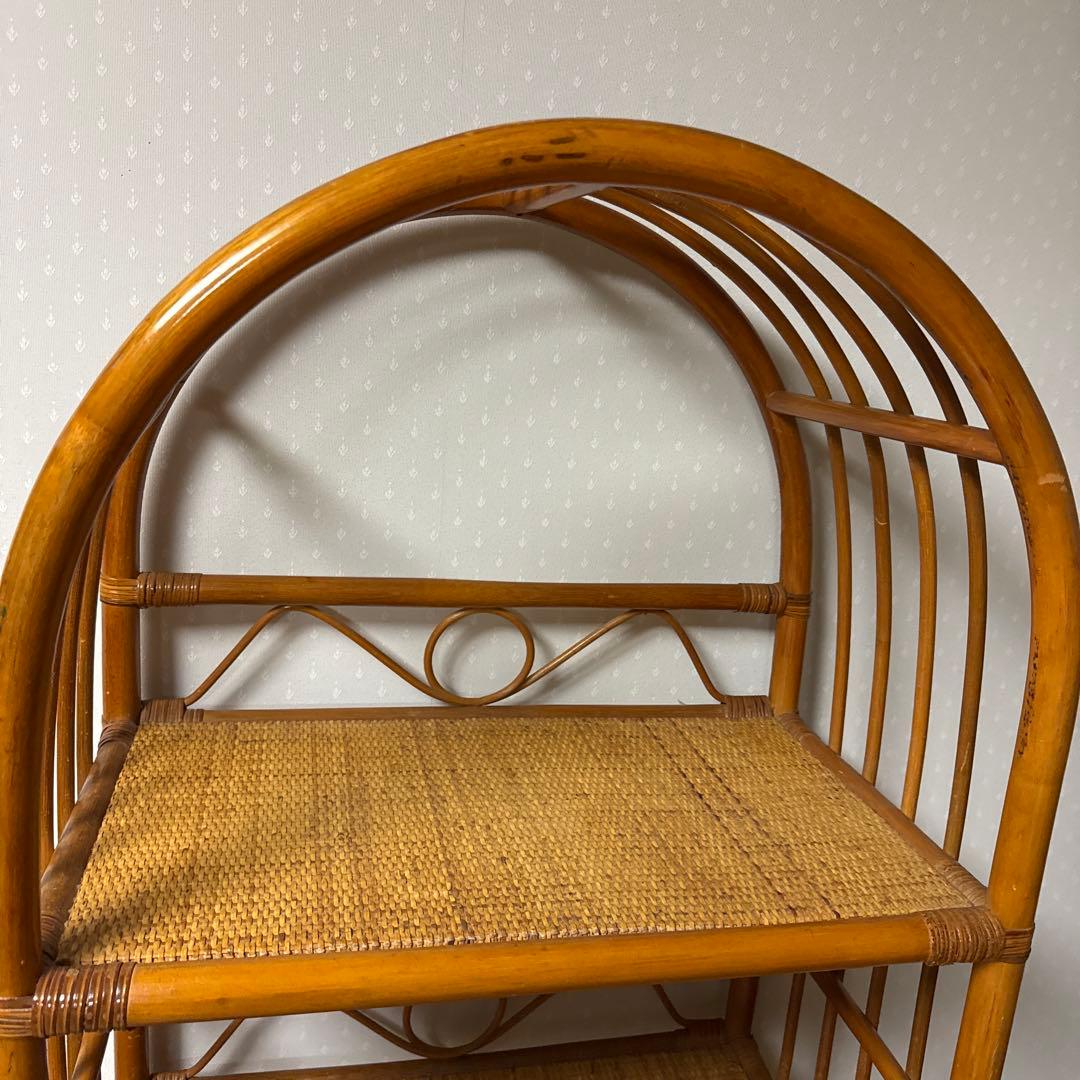 【状態良好 ❗️】昭和レトロ ラタン 藤 アーチ型4段ラック／収納棚