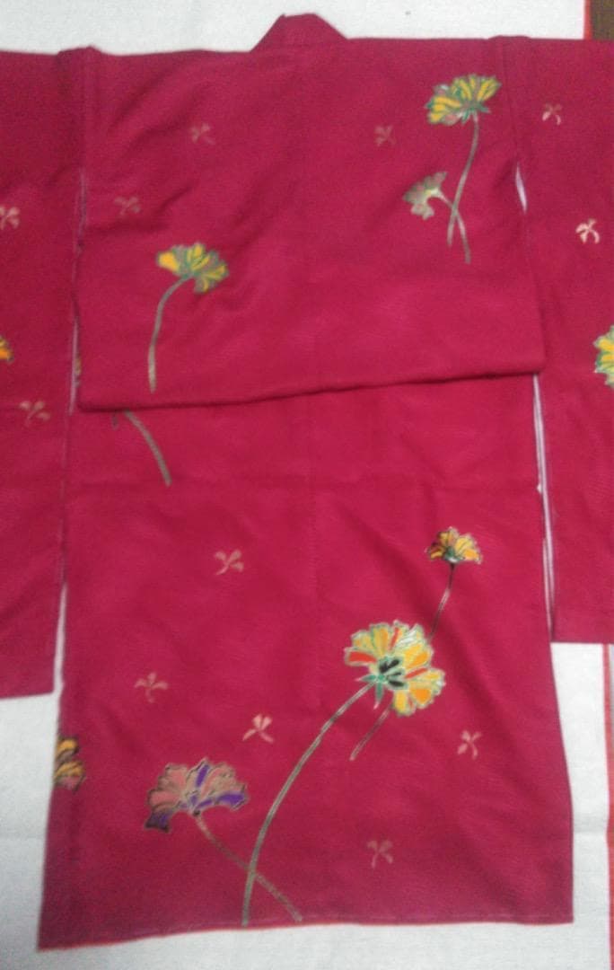 七五三　女の子　7歳　着物　四ッ身　祝い着　七才　赤　ワインレッド　卒園式