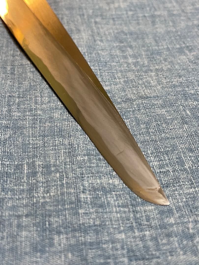 国行鍛錬　石川　青鋼　水牛角　波紋　先丸柳刃包丁　刃渡り24センチ