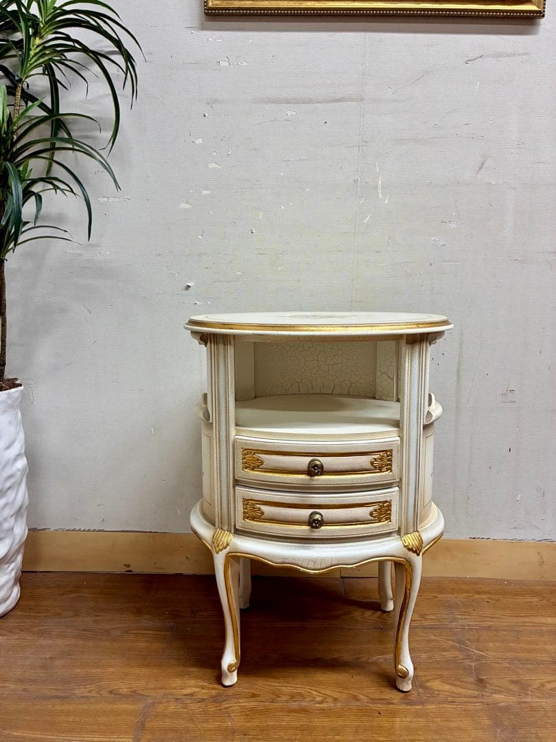 管386☆イタリア製☆ロココ調☆姫系☆ヒビ加工☆サイドテーブル☆コンソール