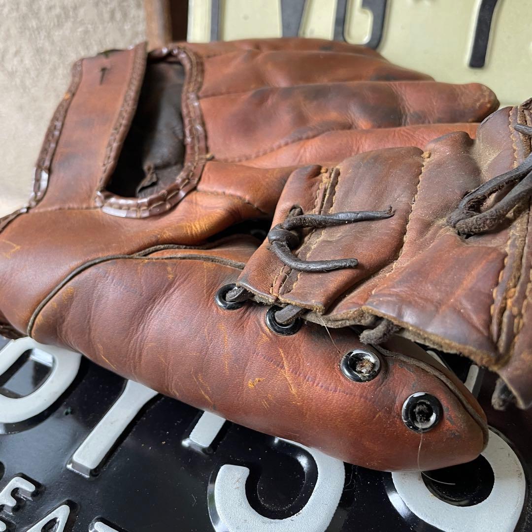 40's〜 OLDアメリカアンティーク野球グローブ 本革USAヴィンテージ雑貨