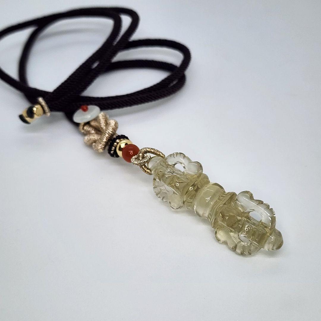 天然シトリン雕刻 金剛杵ヴァジュラ ペンダント 長さ調整可能 金運魔除けお守り