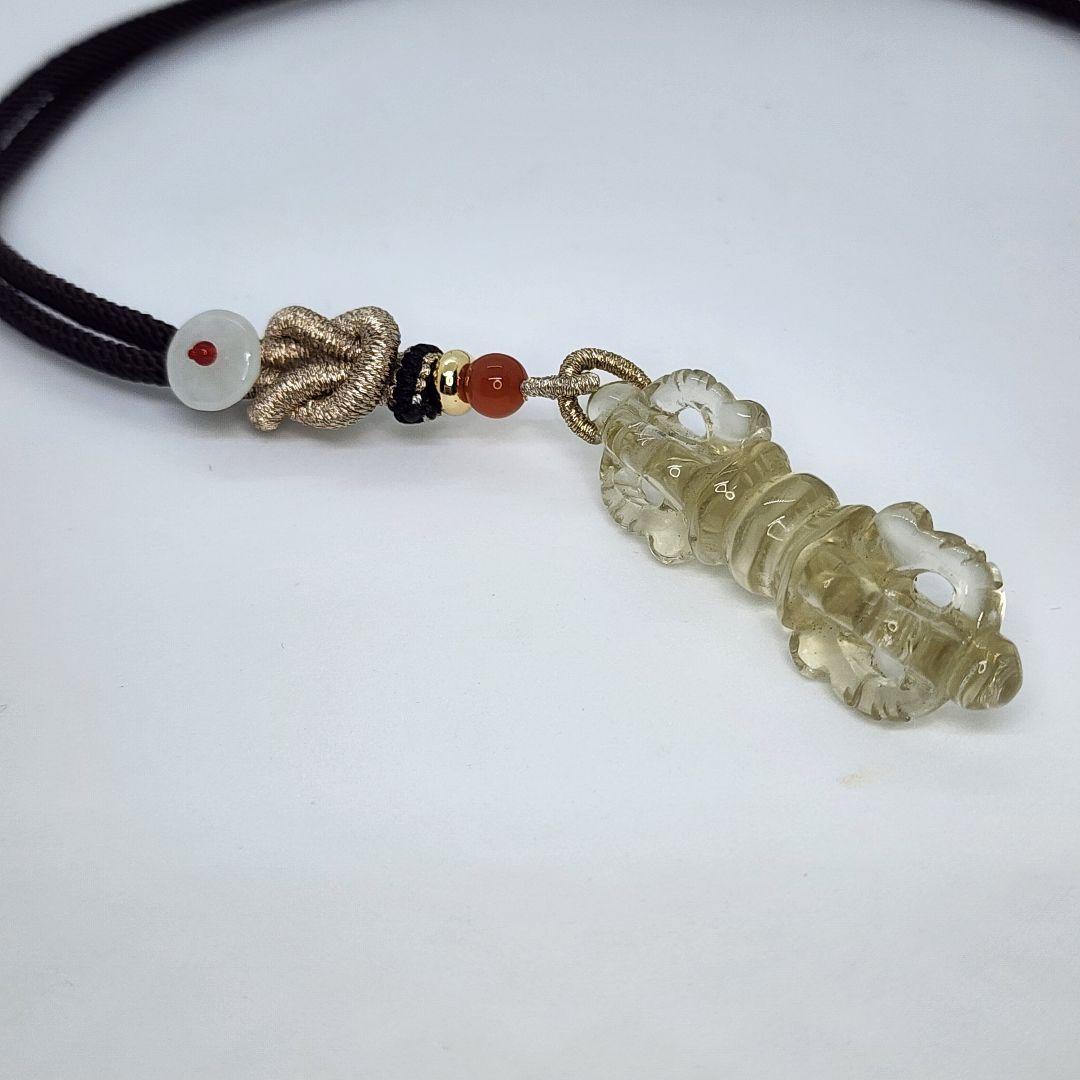 天然シトリン雕刻 金剛杵ヴァジュラ ペンダント 長さ調整可能 金運魔除けお守り