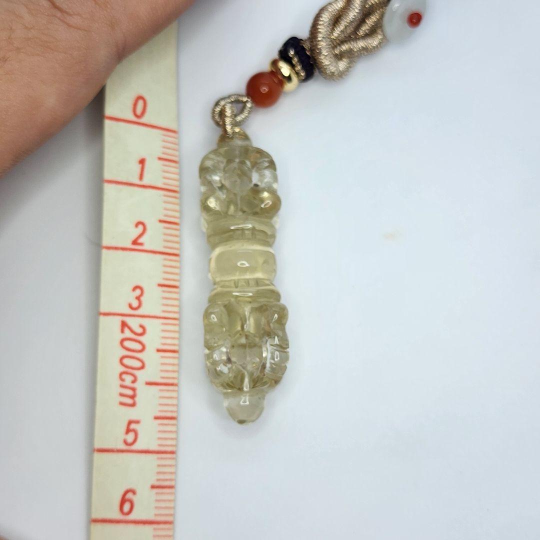 天然シトリン雕刻 金剛杵ヴァジュラ ペンダント 長さ調整可能 金運魔除けお守り
