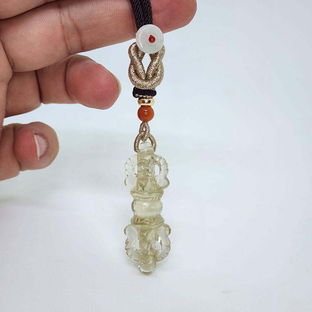 天然シトリン雕刻 金剛杵ヴァジュラ ペンダント 長さ調整可能 金運魔除けお守り