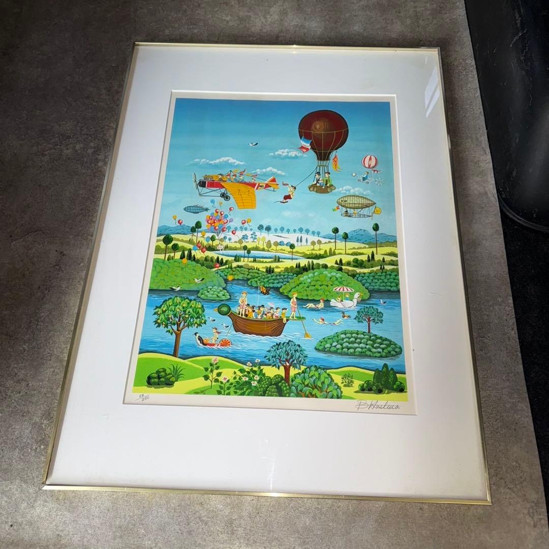 ビン・カシワ「湿原パラダイス」リトグラフ 直筆サイン入り 額縁入り