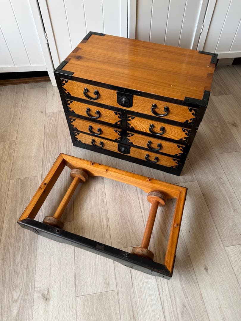 時代箪笥 小箪笥 和箪笥 昭和レトロ 引き出し4段 台車付き アンティーク