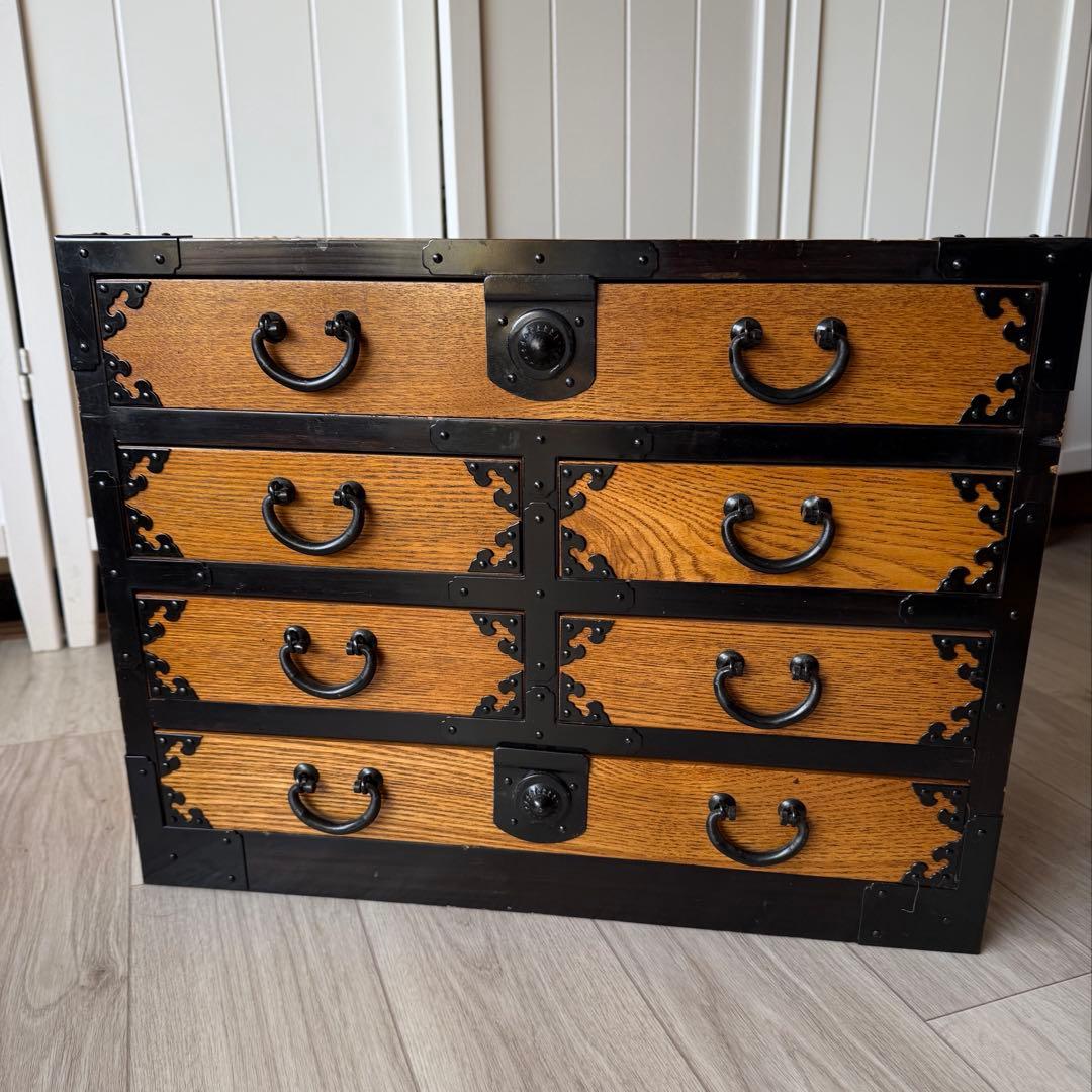 時代箪笥 小箪笥 和箪笥 昭和レトロ 引き出し4段 台車付き アンティーク