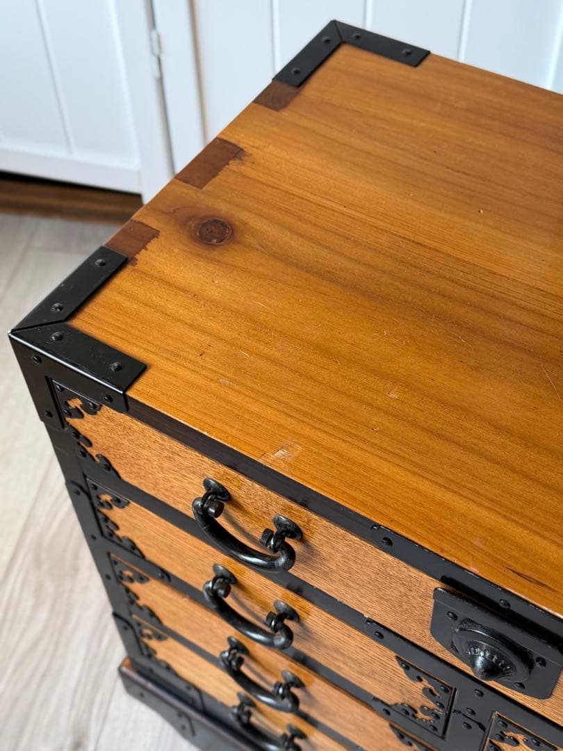 時代箪笥 小箪笥 和箪笥 昭和レトロ 引き出し4段 台車付き アンティーク