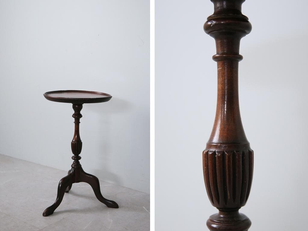 英国アンティーク木製ワインテーブル/サイドテーブル/丸机/飾り棚(91-128)