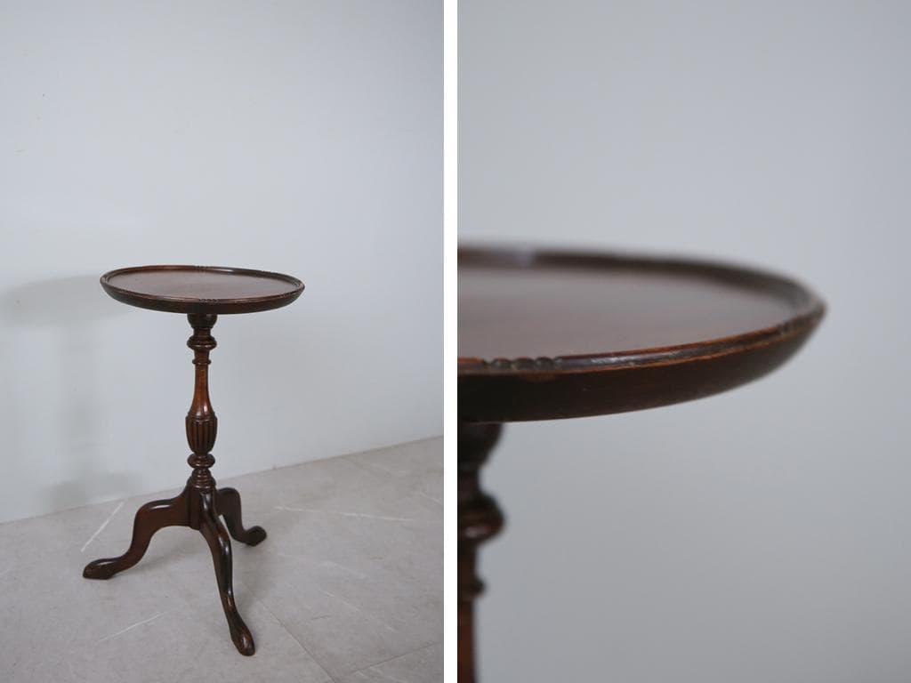 英国アンティーク木製ワインテーブル/サイドテーブル/丸机/飾り棚(91-128)