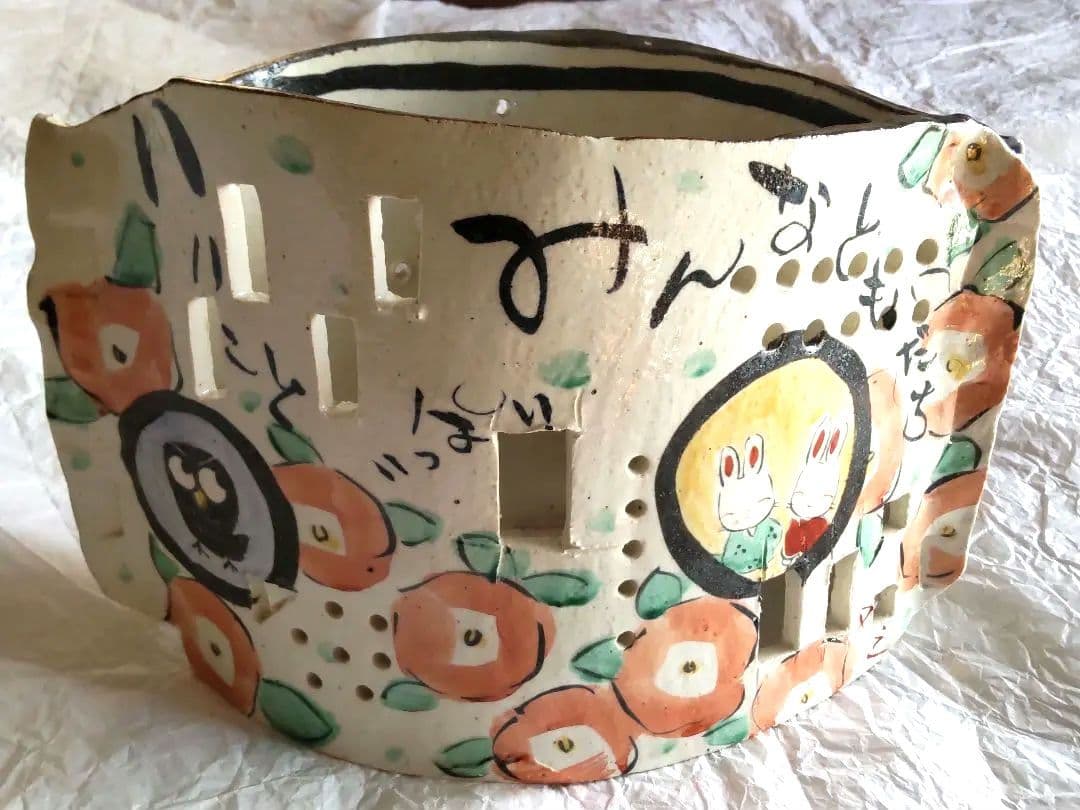 手作り工房 夕立窯 陶器 ランプシェード 未使用 うさぎ 手描き オブジェ
