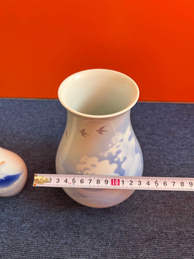 1108 深川製磁　花瓶　2客　富士山　浪花