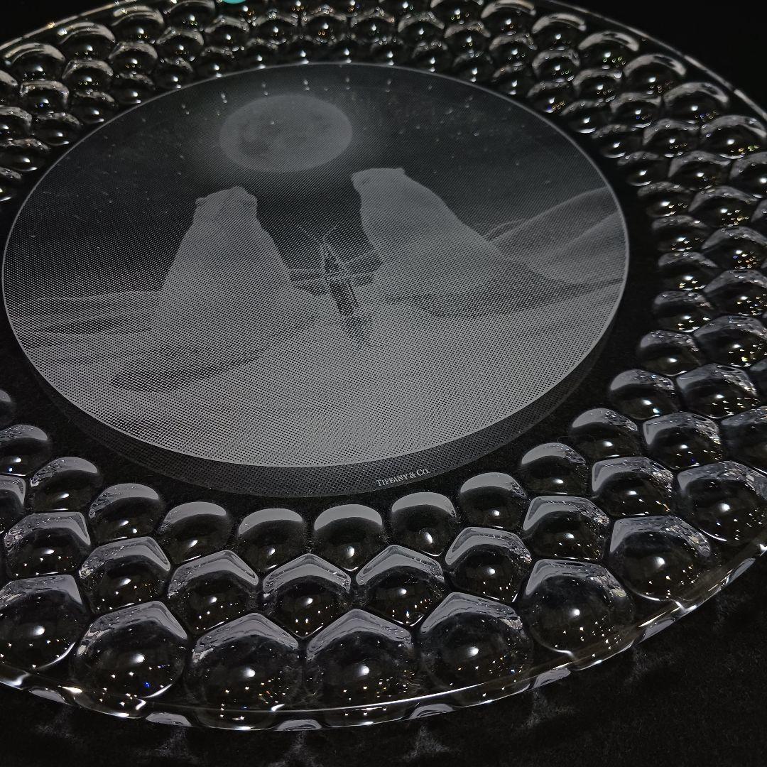 Y3301-2 ティファニー クリスタル クマ プレート ガラス 大皿 箱付PP