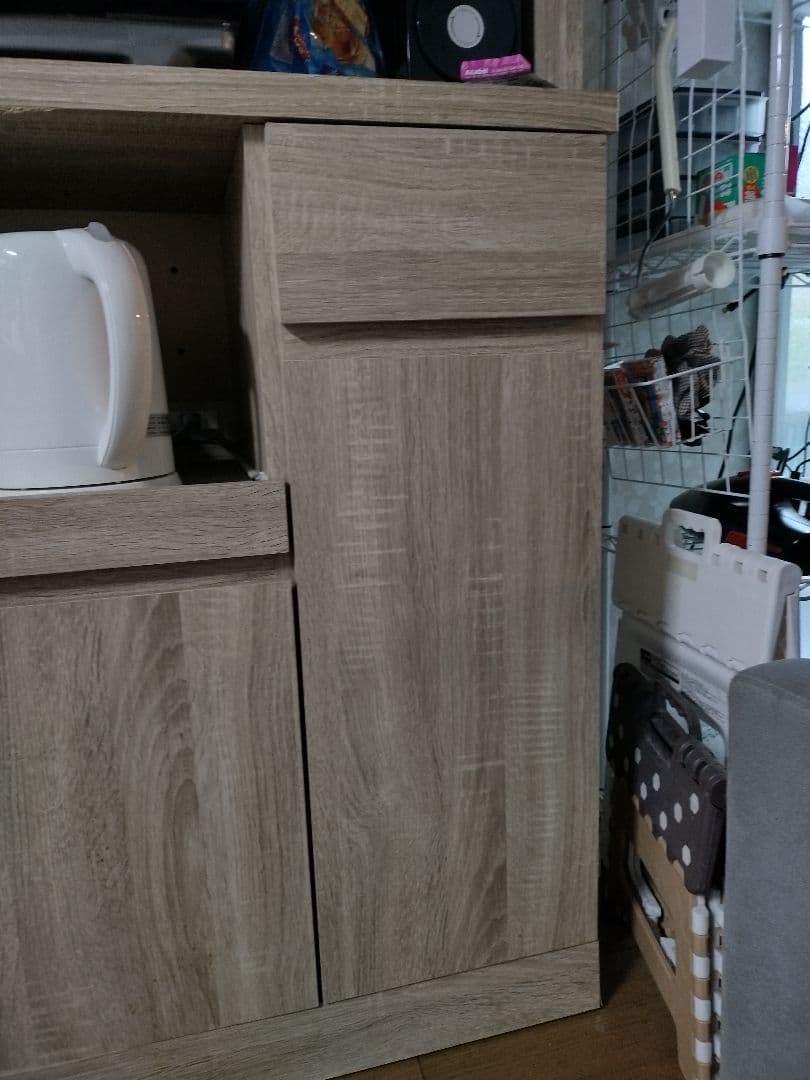 ナチュラルウッド 食器棚 引き出し式 キッチンボード