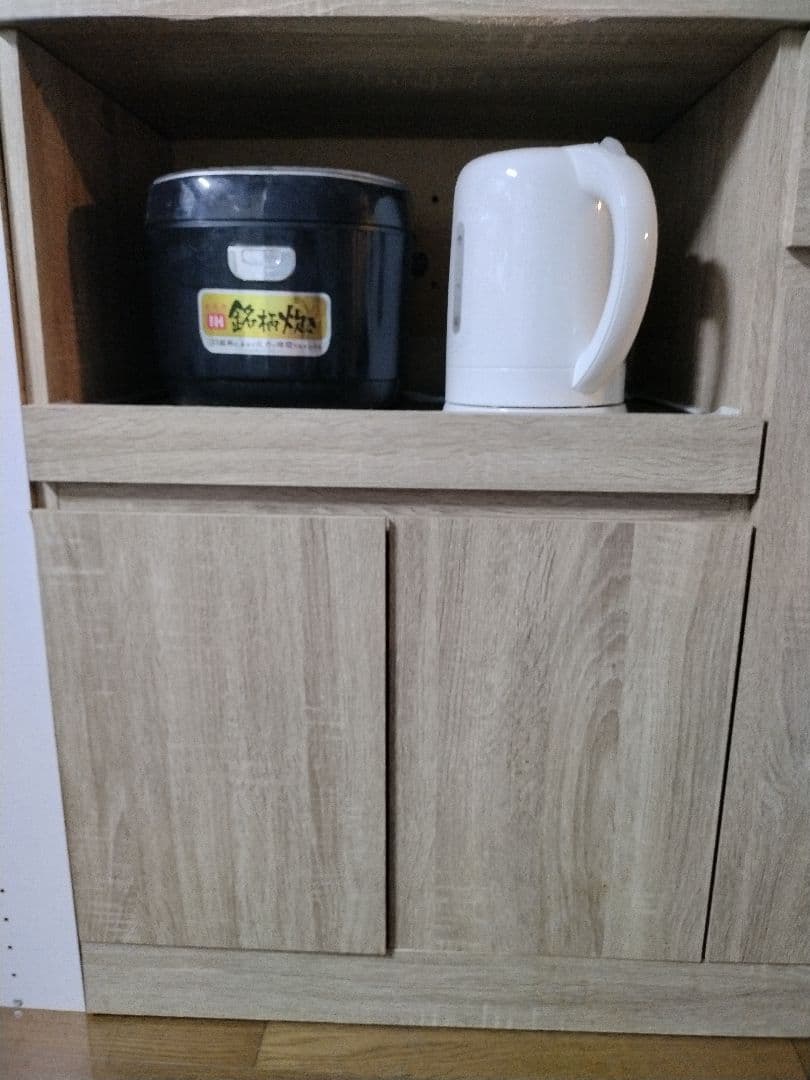 ナチュラルウッド 食器棚 引き出し式 キッチンボード