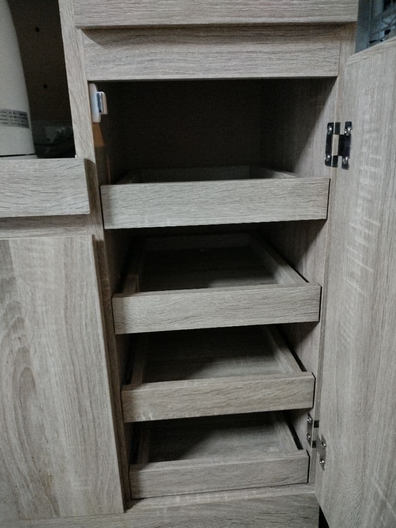 ナチュラルウッド 食器棚 引き出し式 キッチンボード