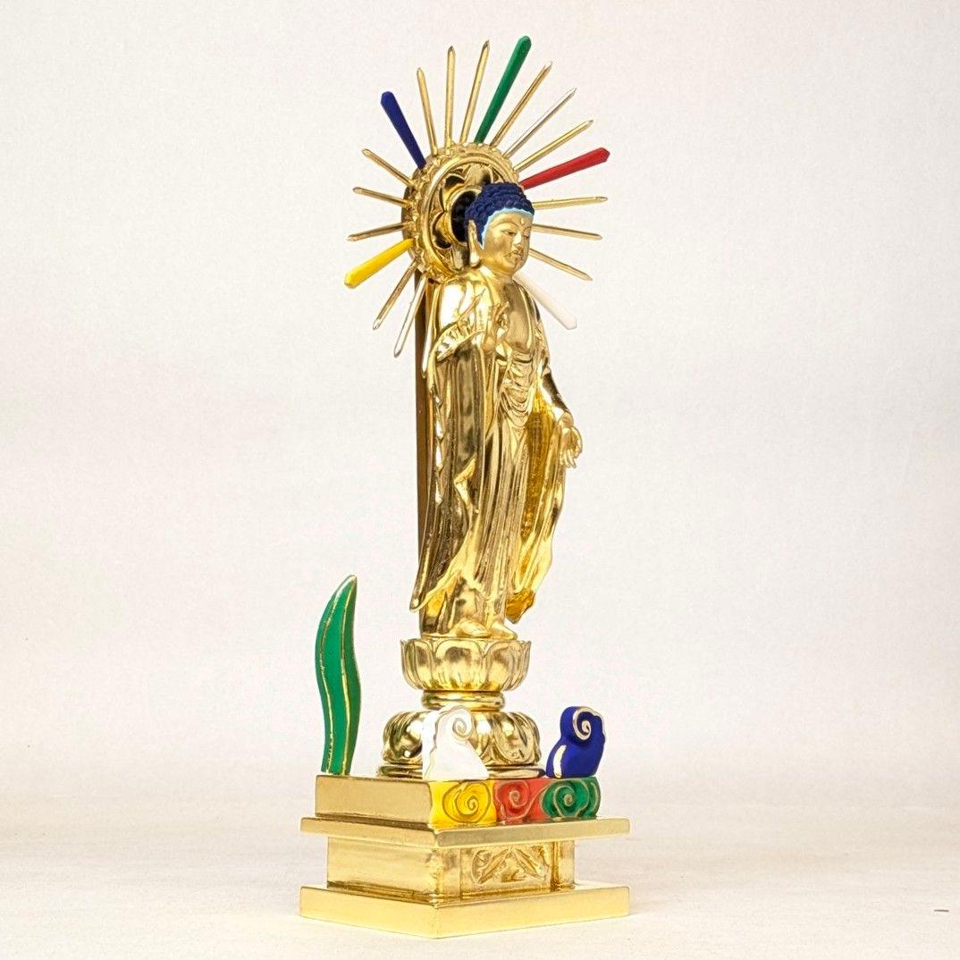 【値下げ・新品】 阿弥陀如来立像　純金箔　極彩色　総高さ約26.5㎝　阿弥陀