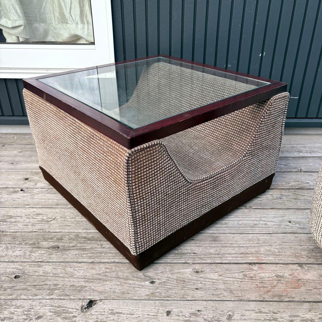 北欧レトロ ビンテージ ツイード ガラストップ ローテーブル 昭和レトロ 古家具