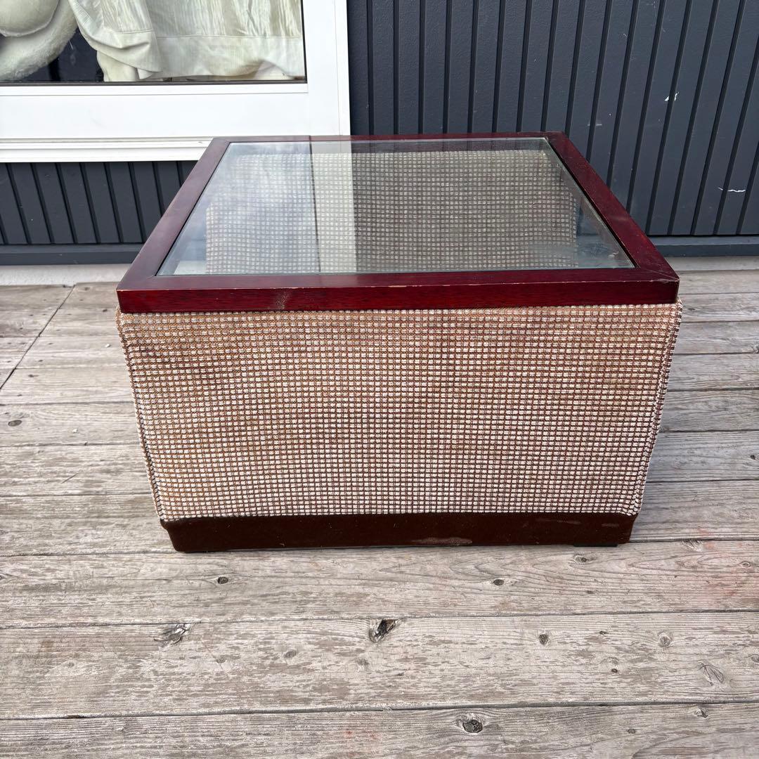 北欧レトロ ビンテージ ツイード ガラストップ ローテーブル 昭和レトロ 古家具