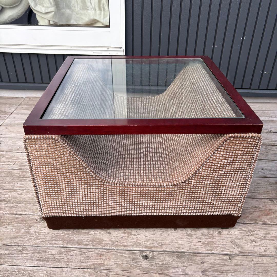 北欧レトロ ビンテージ ツイード ガラストップ ローテーブル 昭和レトロ 古家具