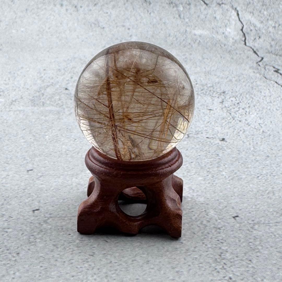 M-45ルチル丸玉　ルチルクォーツスフィア　天然石　針入り水晶　34.7mm