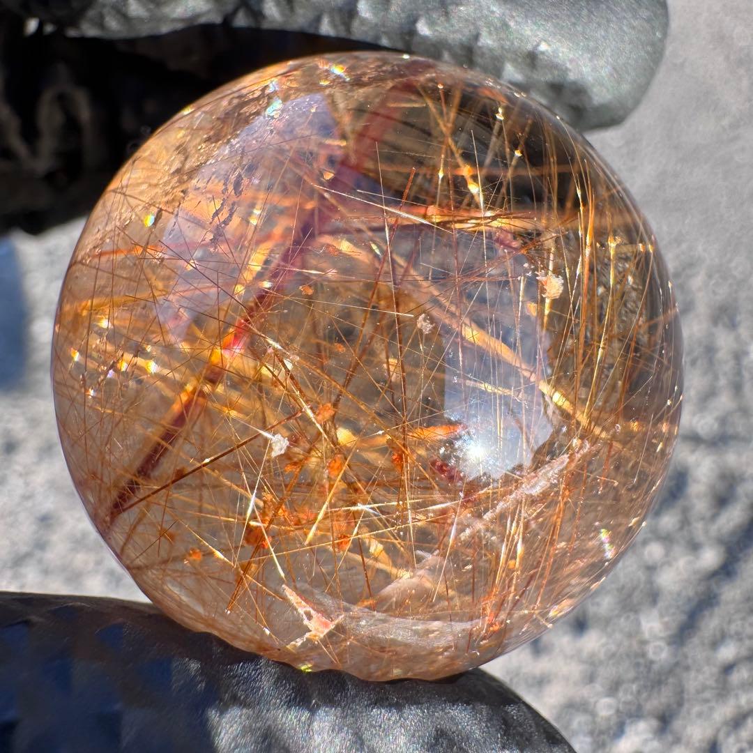 M-45ルチル丸玉　ルチルクォーツスフィア　天然石　針入り水晶　34.7mm
