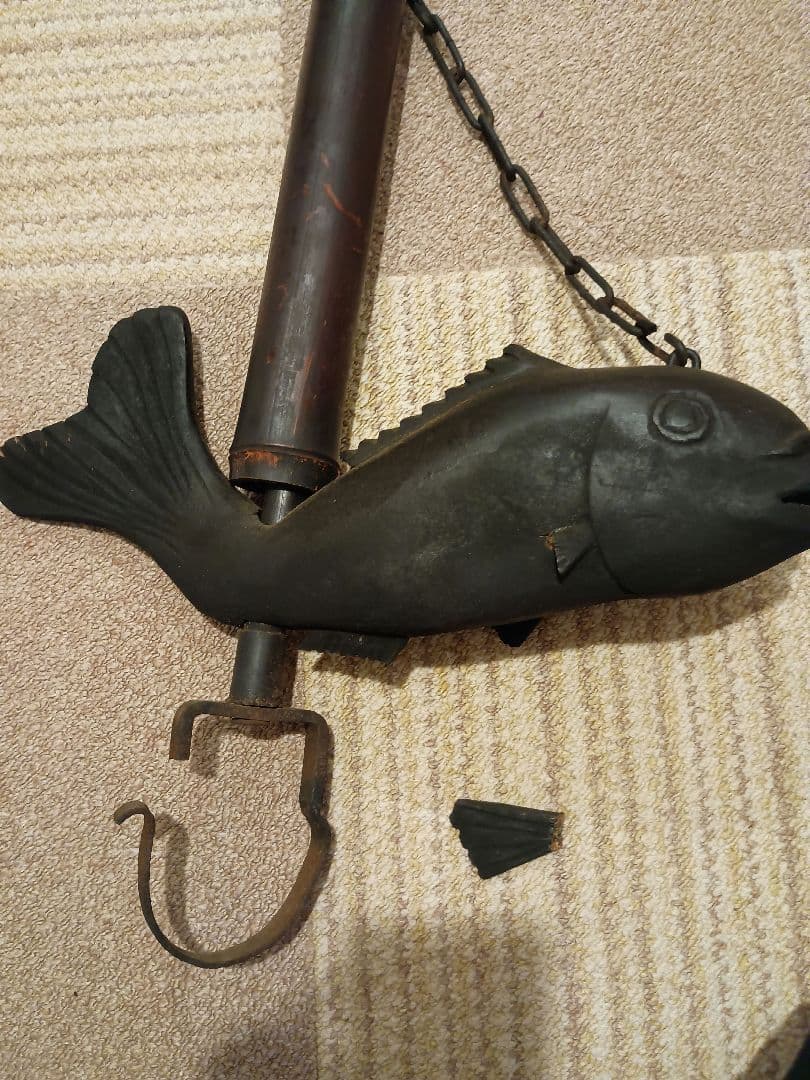 魚 鯛 縁起物 アンティーク古民家骨董囲炉裏吊 自在鉤 竹製 自在鍵 古道具