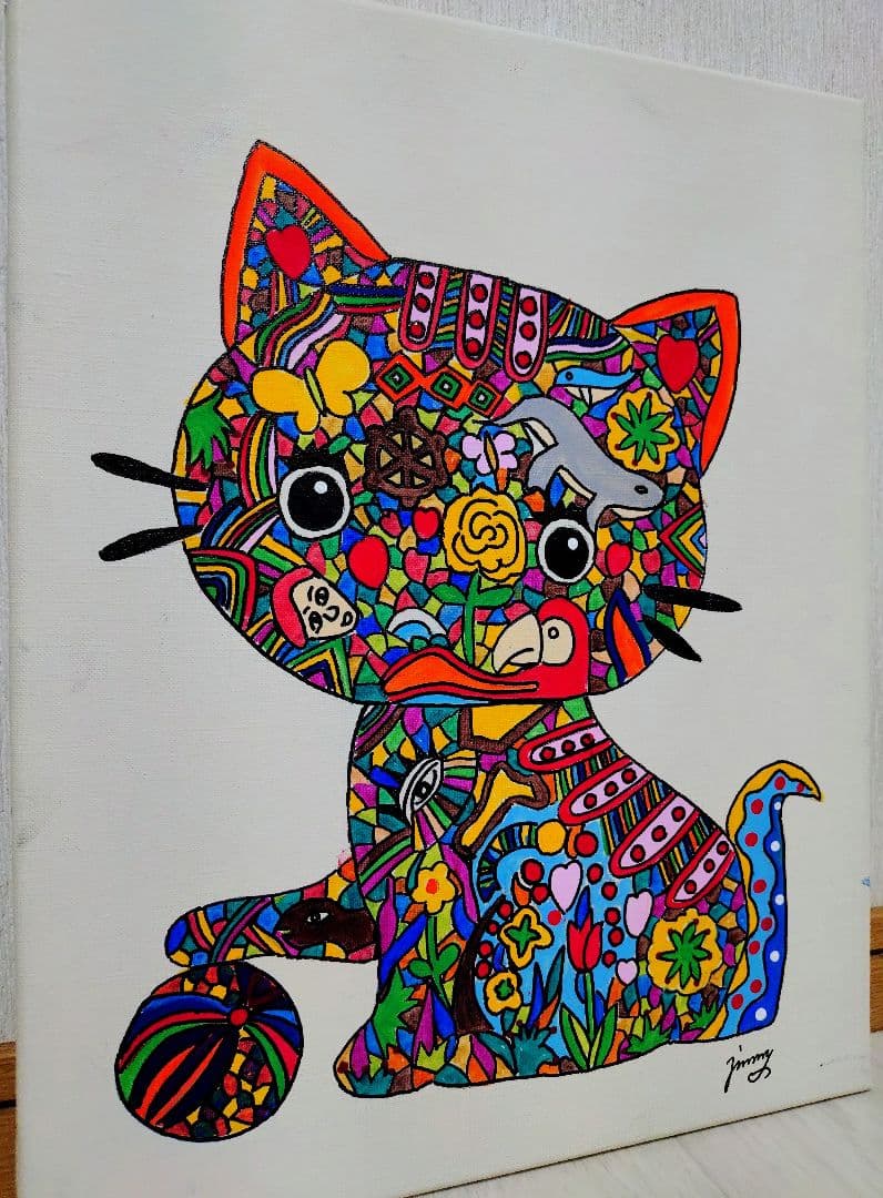 F6号】ジミー大西【Cat】手描き/表裏サイン有り/油彩/アクリル/絵画