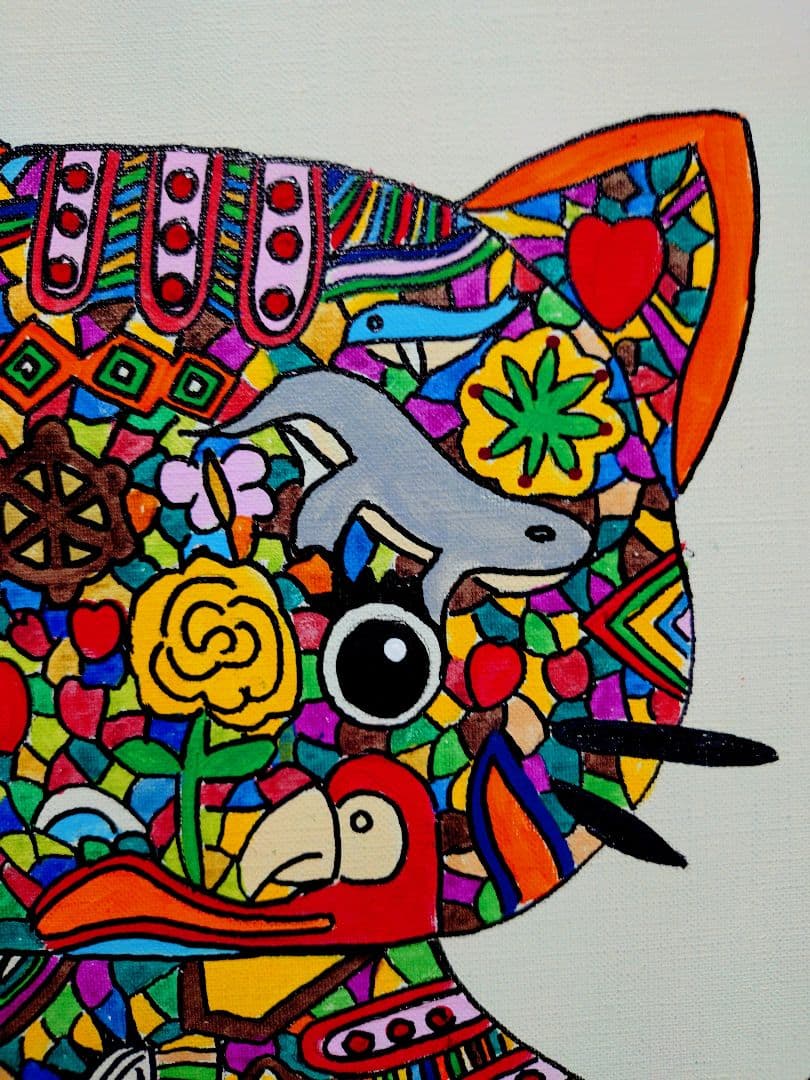 F6号】ジミー大西【Cat】手描き/表裏サイン有り/油彩/アクリル/絵画