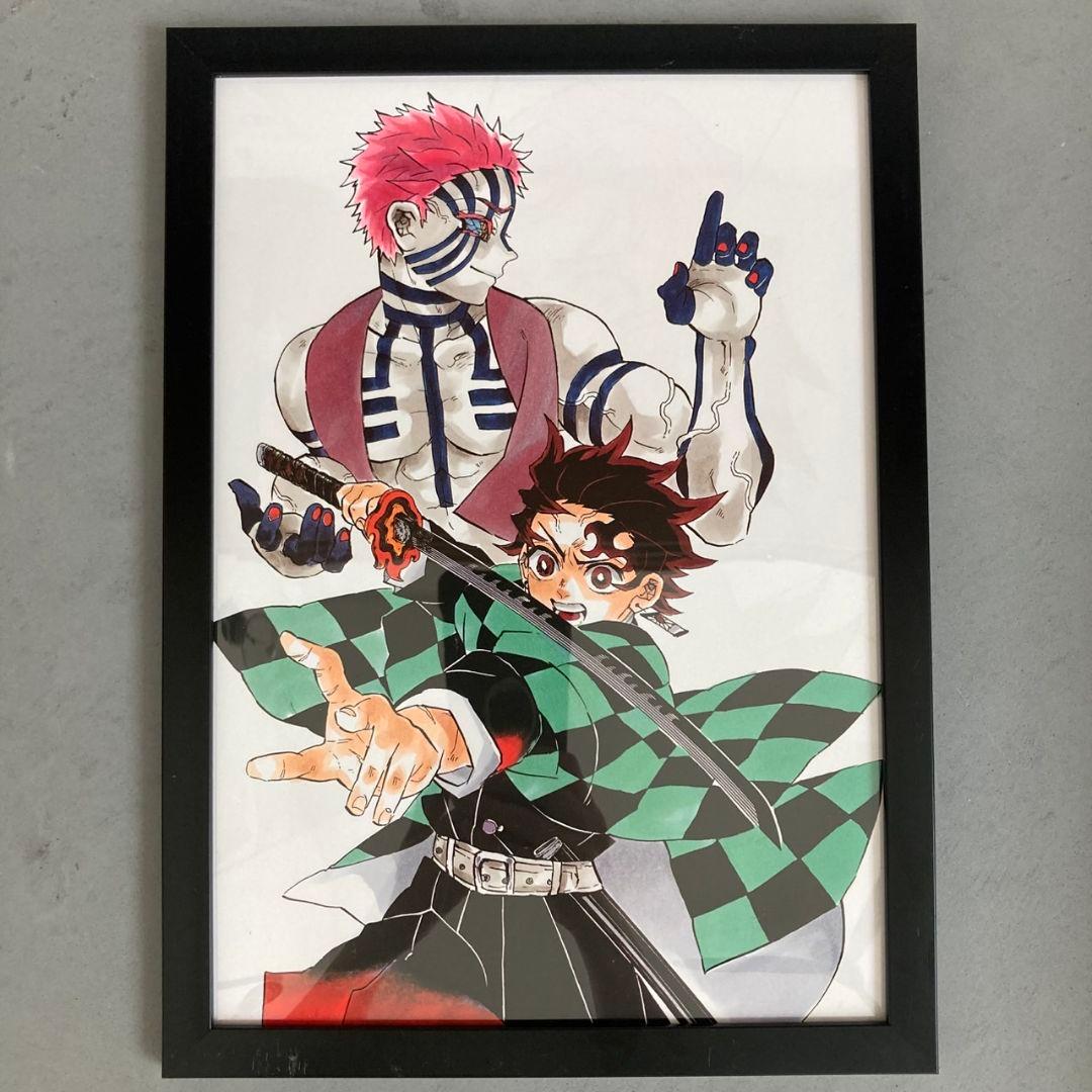 鬼滅の刃 印刷物額装品 猗窩座 炭治郎 吾峠呼世晴 少年ジャンプ 額付き