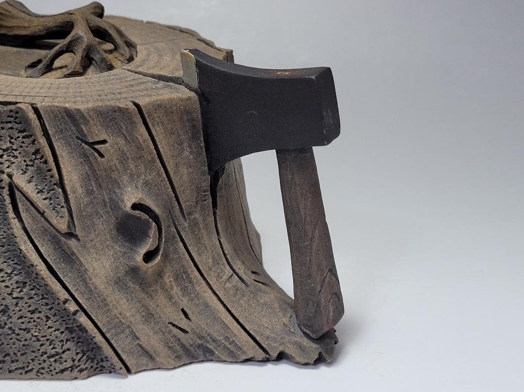 天然石造 斧と木型 急須 時代唐物 幅約15cm