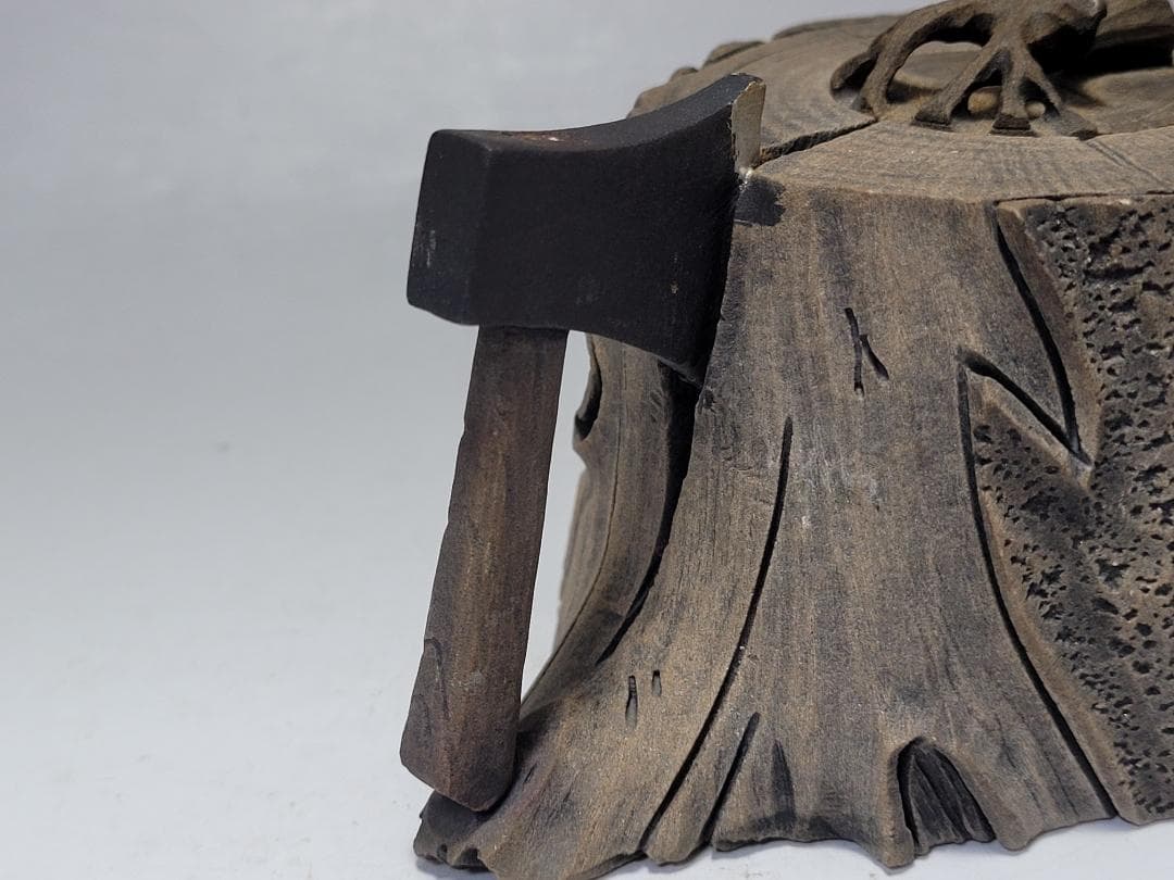 天然石造 斧と木型 急須 時代唐物 幅約15cm