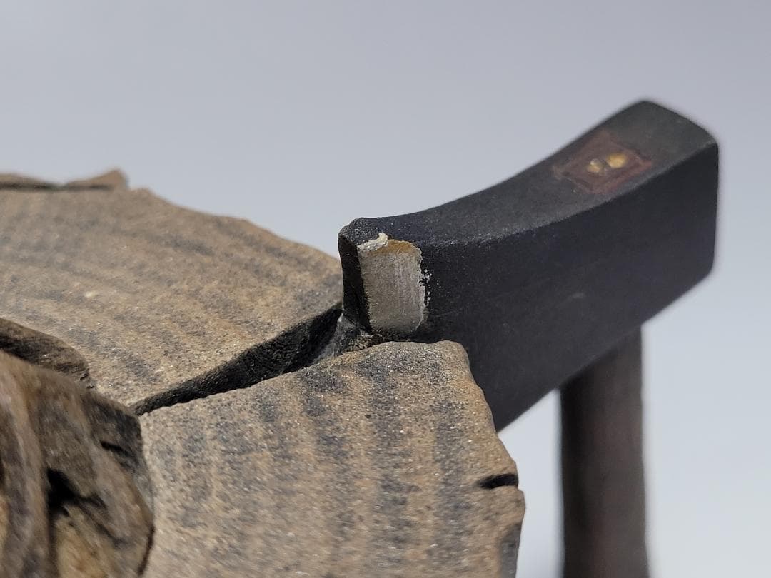 天然石造 斧と木型 急須 時代唐物 幅約15cm