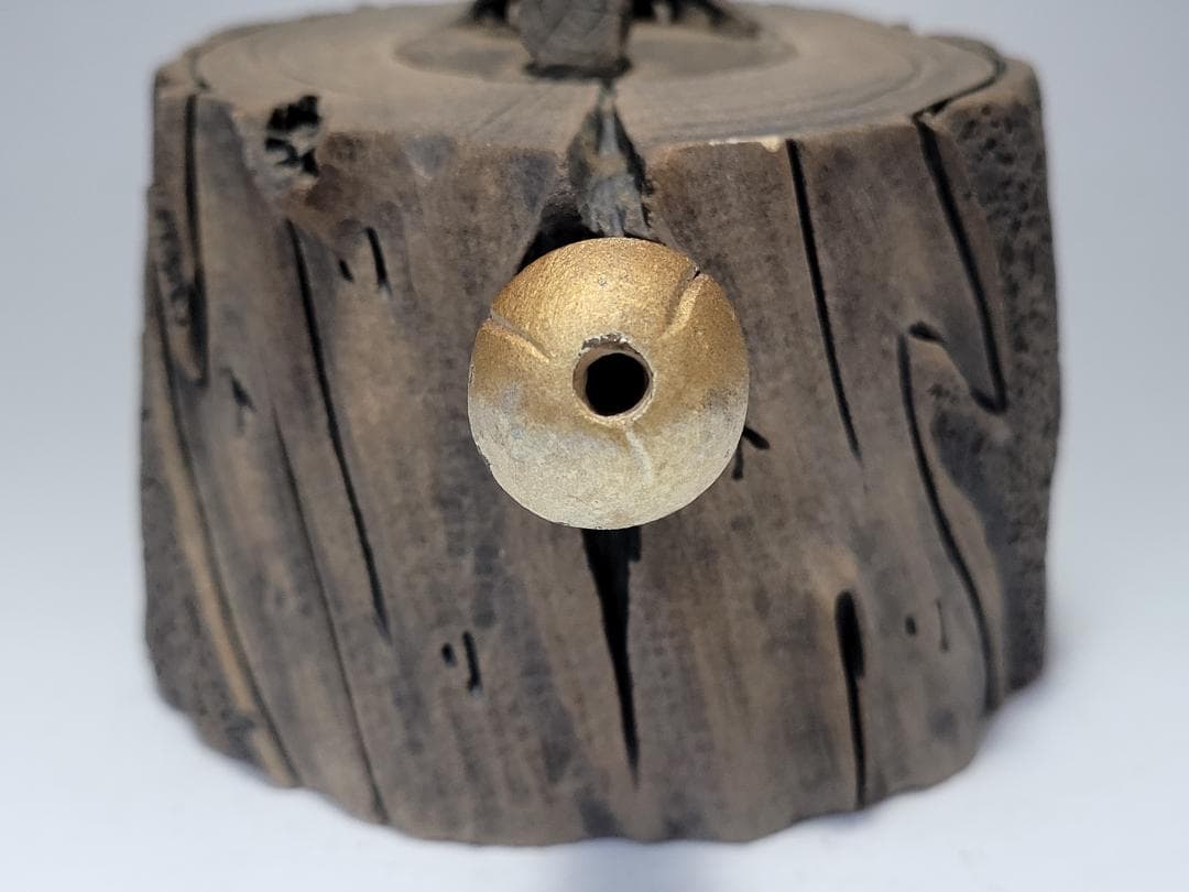 天然石造 斧と木型 急須 時代唐物 幅約15cm