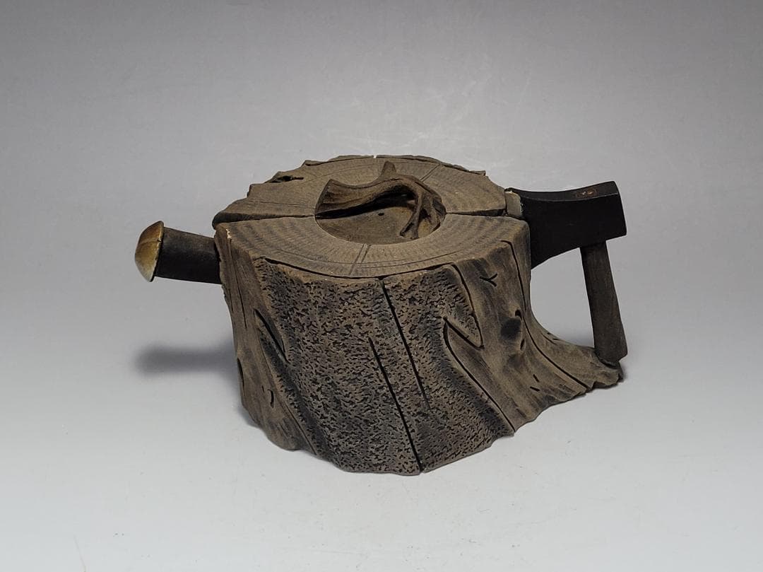 天然石造 斧と木型 急須 時代唐物 幅約15cm