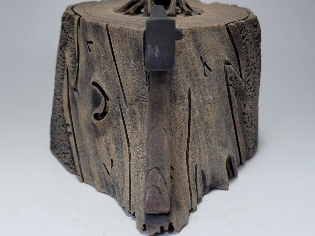 天然石造 斧と木型 急須 時代唐物 幅約15cm