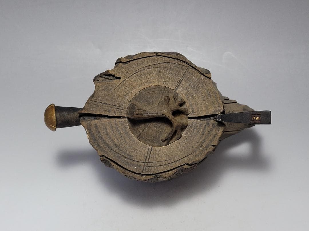 天然石造 斧と木型 急須 時代唐物 幅約15cm