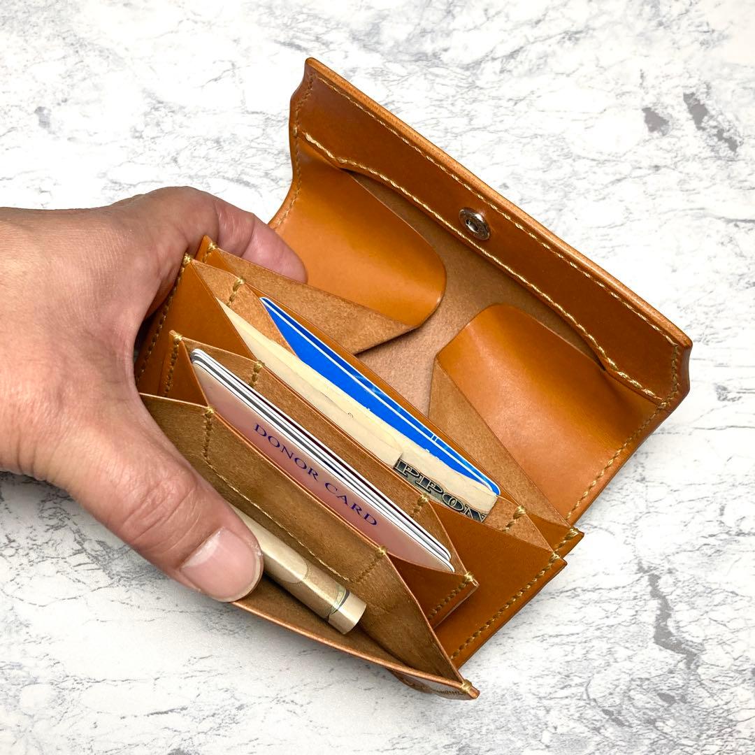 本革 コンパクト財布 栃木レザー 二つ折り財布 メンズ レディース キャメル