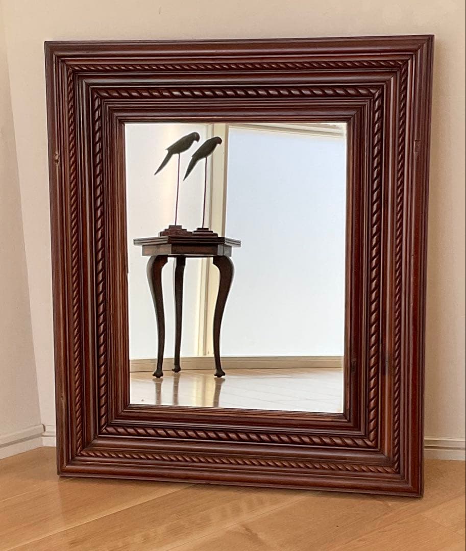 ヴィンテージ　ウォールミラー　壁掛け鏡　木製フレーム　スペイン製　アンティーク