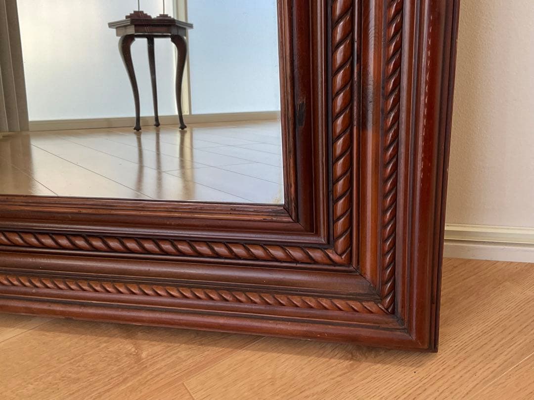 ヴィンテージ　ウォールミラー　壁掛け鏡　木製フレーム　スペイン製　アンティーク