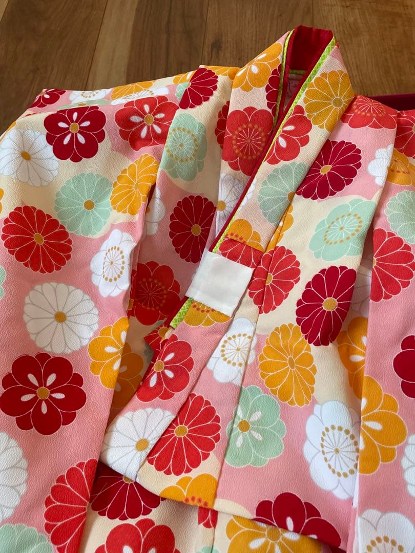 七五三 3歳着物 被布セット 式部浪漫　赤と花柄